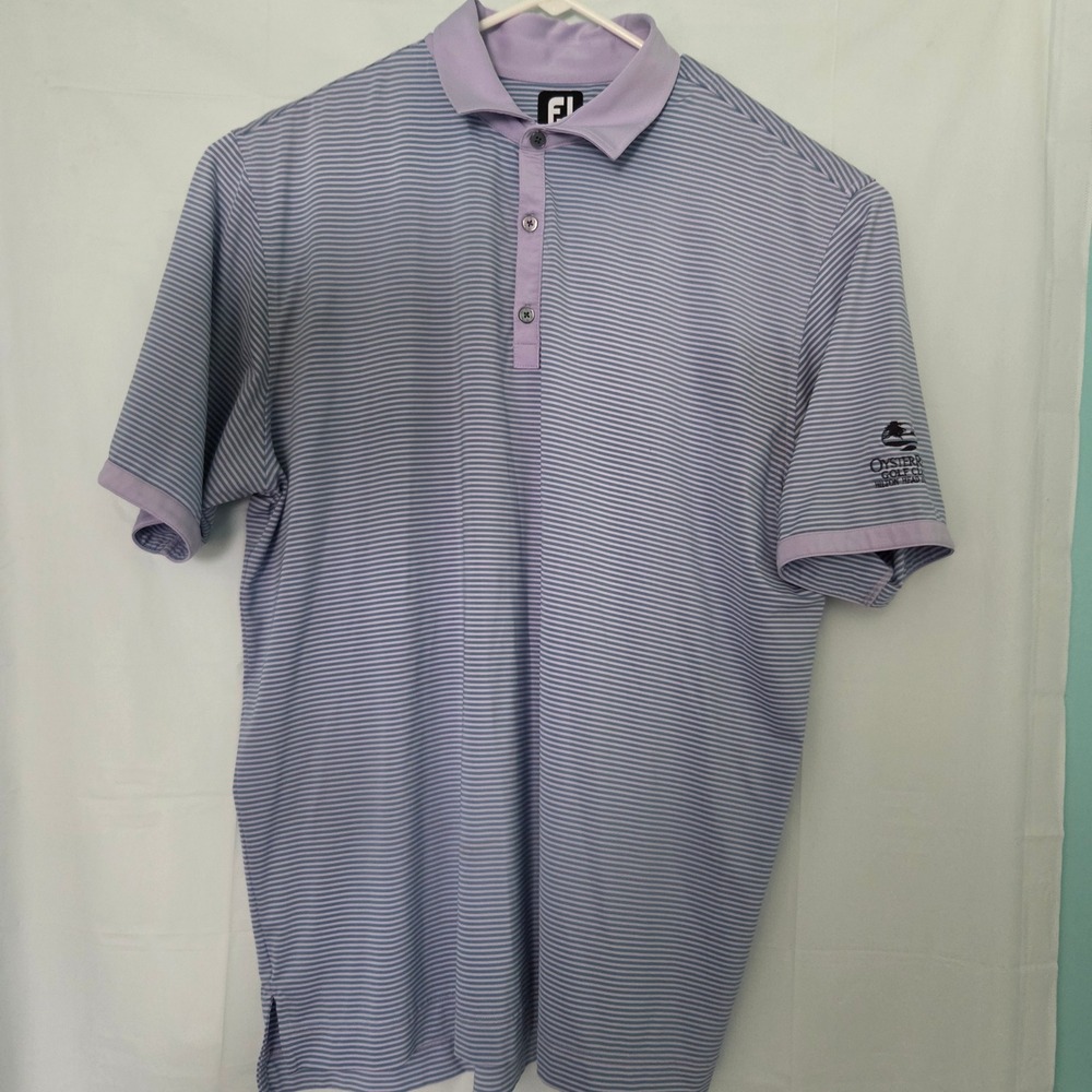 FootJoy FJ Mens XL Golf Polo Shirt Purple White Striped Oyster Reef Golf Club